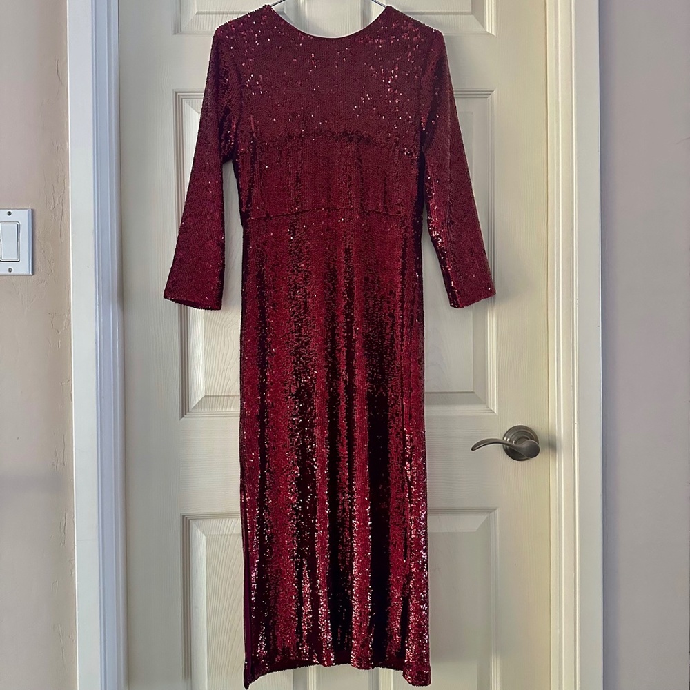 A.L.C. Jagger Sequin Midi Dress in Bordeaux - Picture 3 of 15